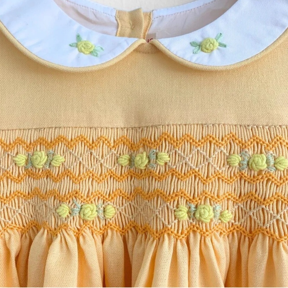 NWT Pretty Girls Embroidered Smocked Dress Boutique Princess Sunshine Yellow 6Y - Picture 3 of 3